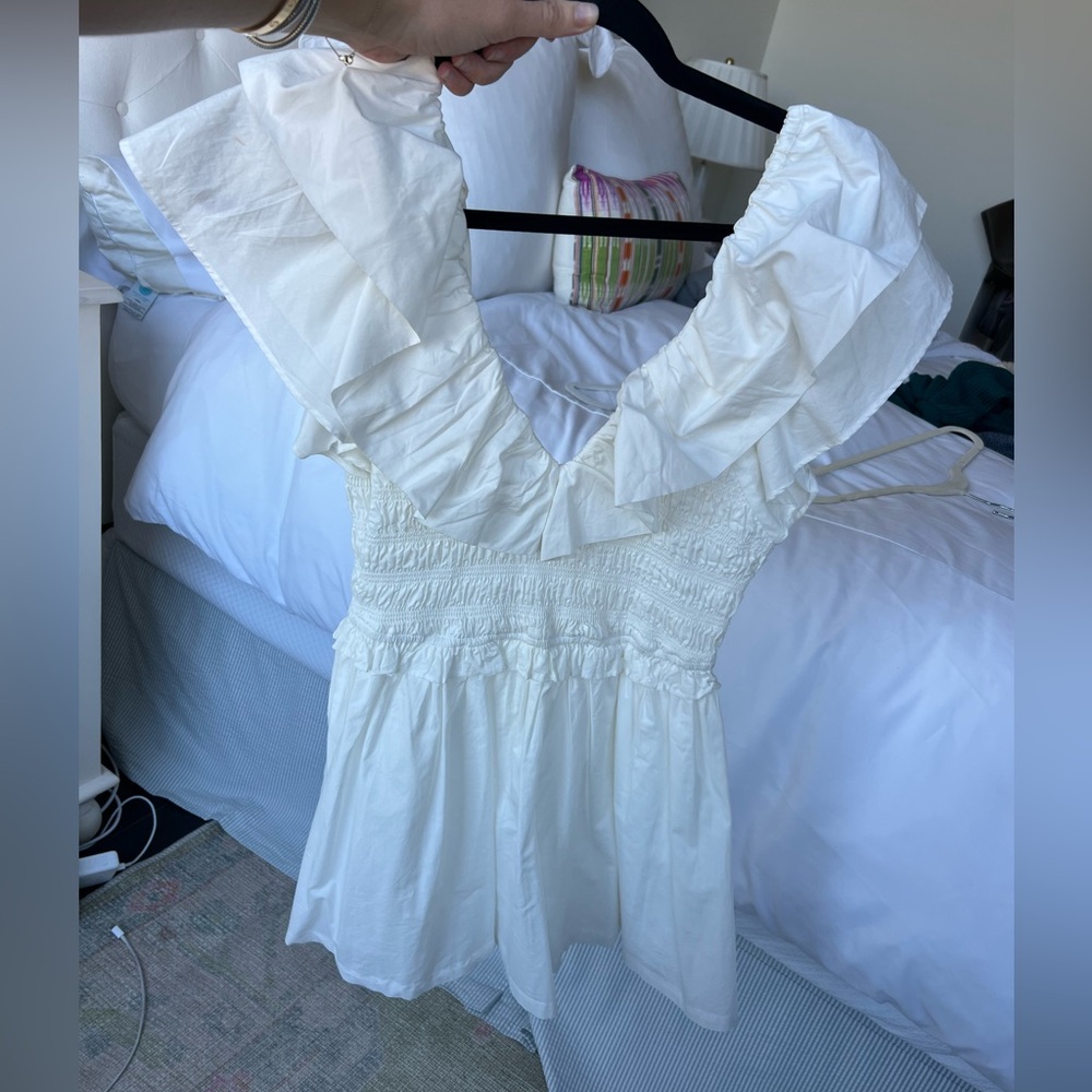 XS Cleobella white ruffled v neck dress